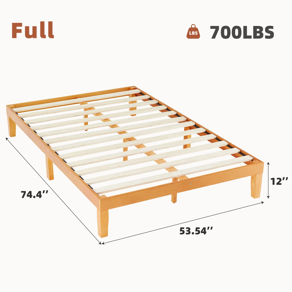 JHK Durable Pine Wood Bed Frame With Sturdy Slat Support