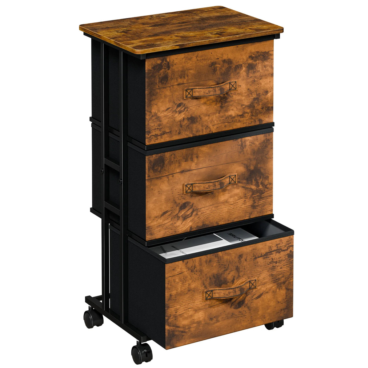 JHK 3 Drawer Rolling Fabric Dresser Cabinet