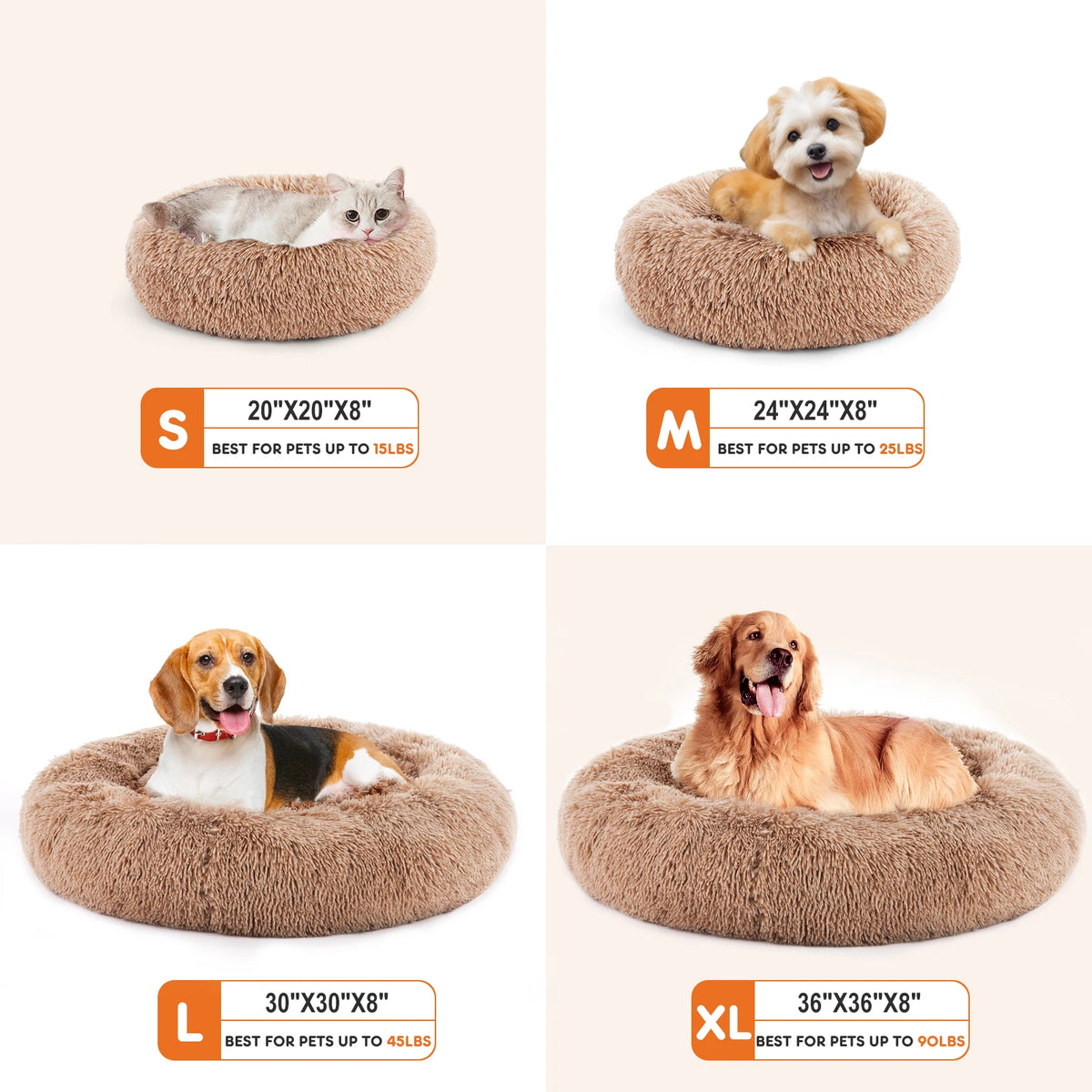JHK Calming Washable Plush Faux Fur Dog Bed Non Slip