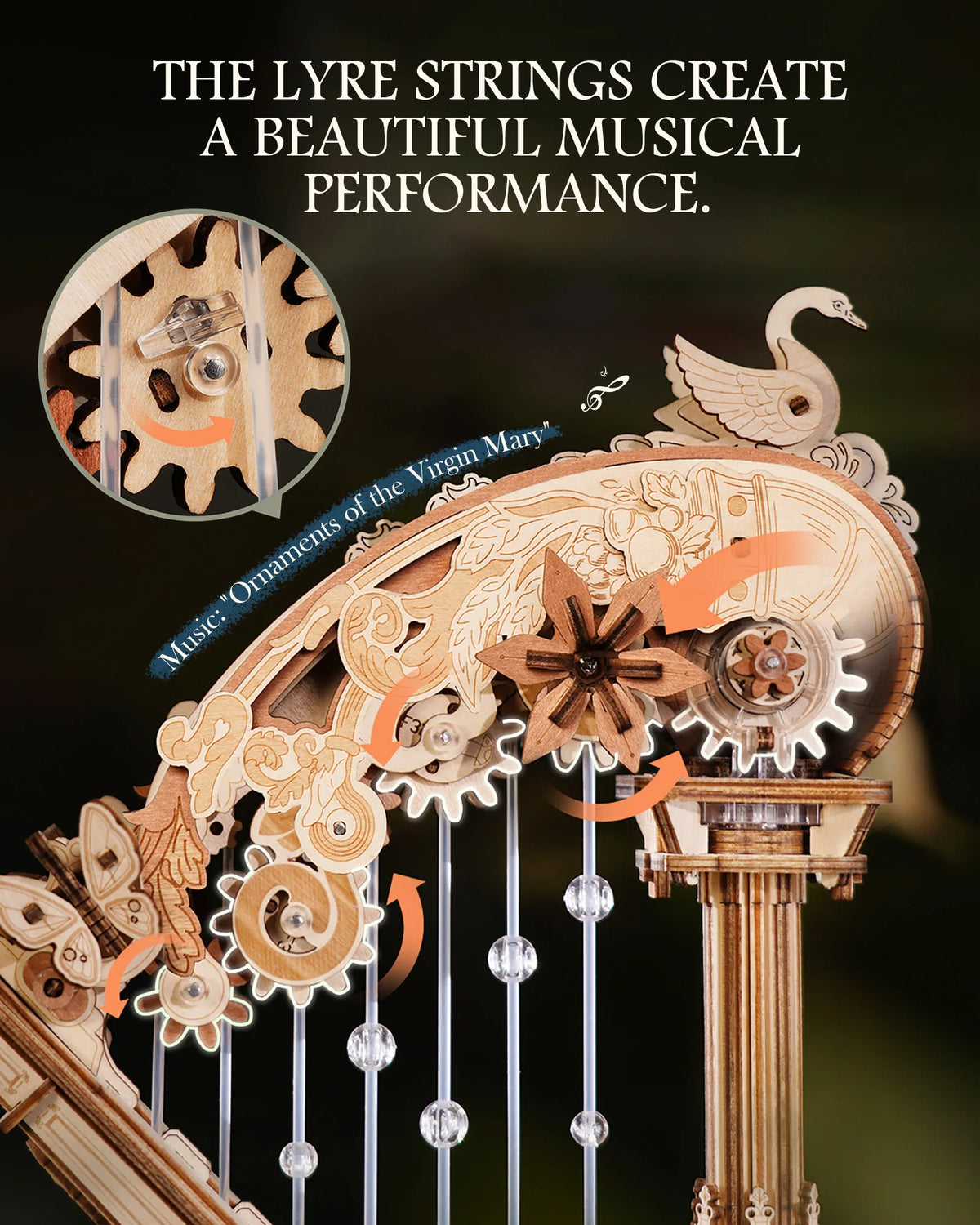 ROKR Magic Harp Wooden 3D Puzzle Mechanical Musical Model Kit