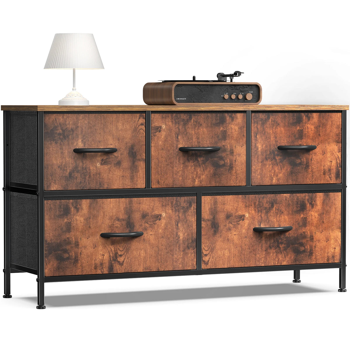 JHK Modern Living Room Display Cabinet With 5 Fabric Drawers