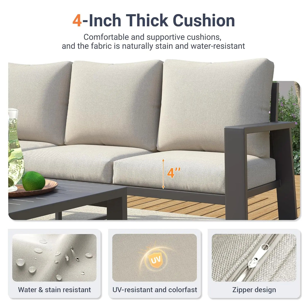 Outdoor Bamboo Sectional Sofa Set With Coffee Table