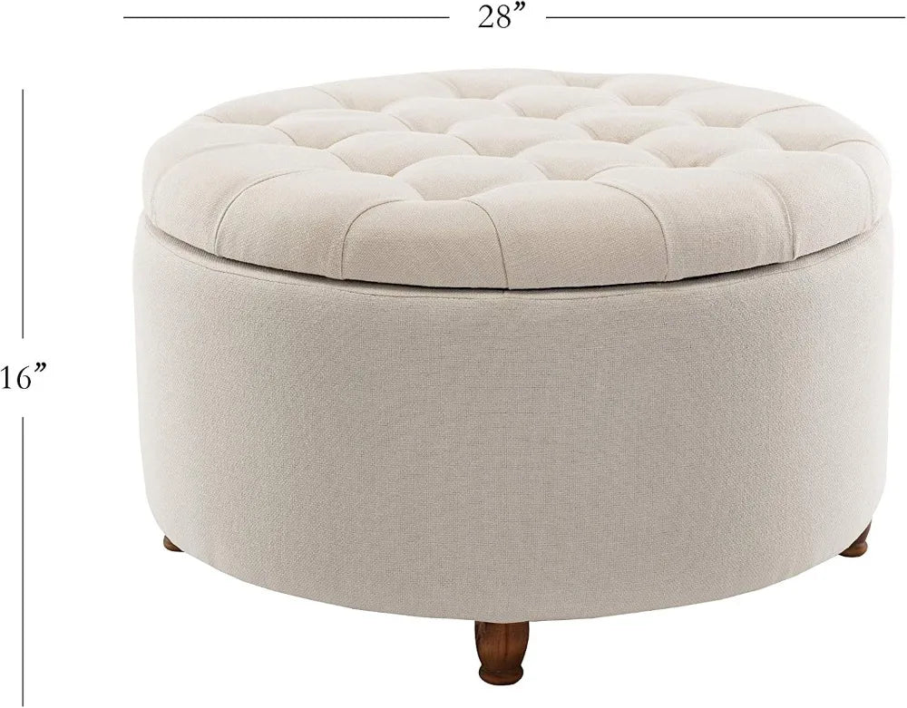 Storage Ottoman Footstool Metal Frame Cushioned With Lid Round