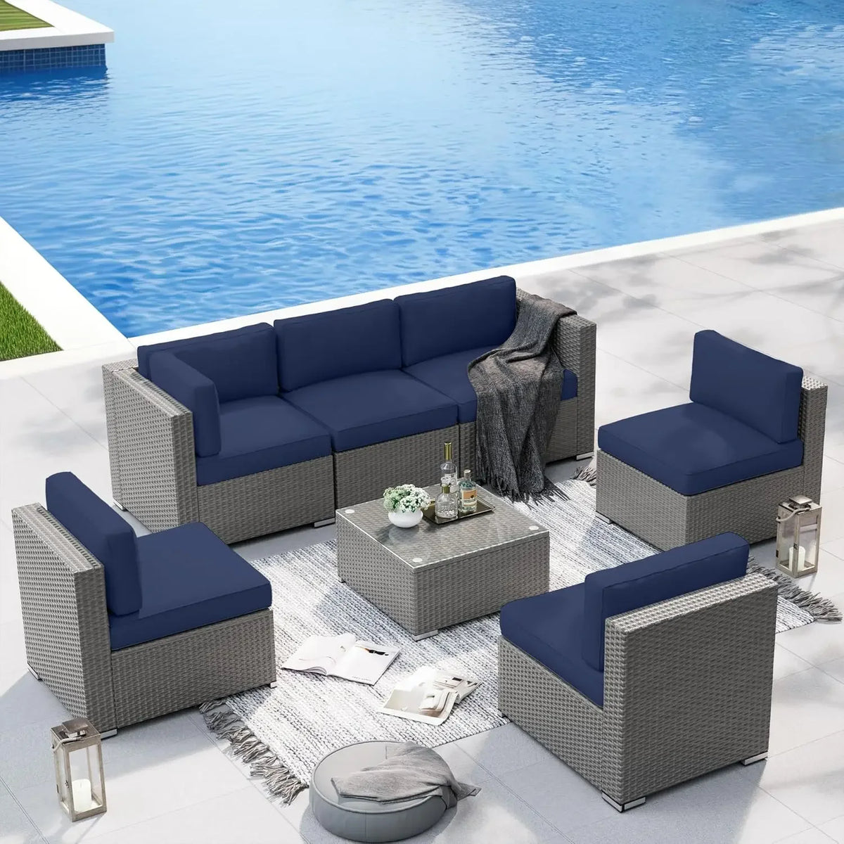 Outdoor Bamboo Patio Sectional Sofa Set with Coffee Table