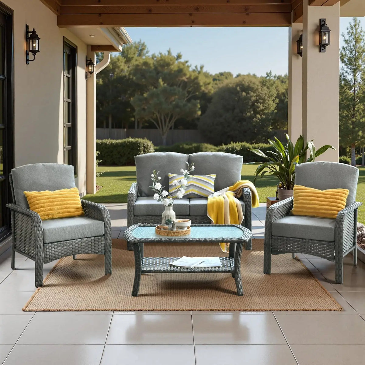 Xiaolang High Back Rattan Loveseat Patio Outdoor Furniture Set