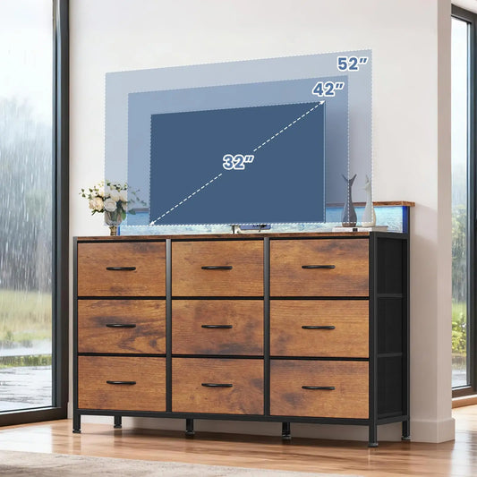 Jhk Media Console With Nine Fabric Drawers Modern Tv Stand