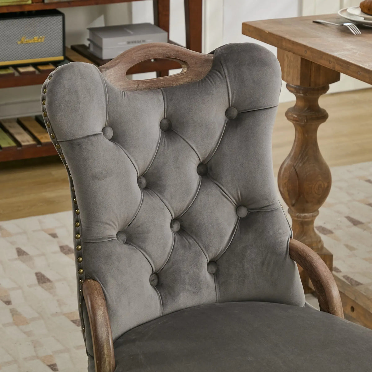 Tufted Dining Chairs With Metal Frame And Wooden Handles