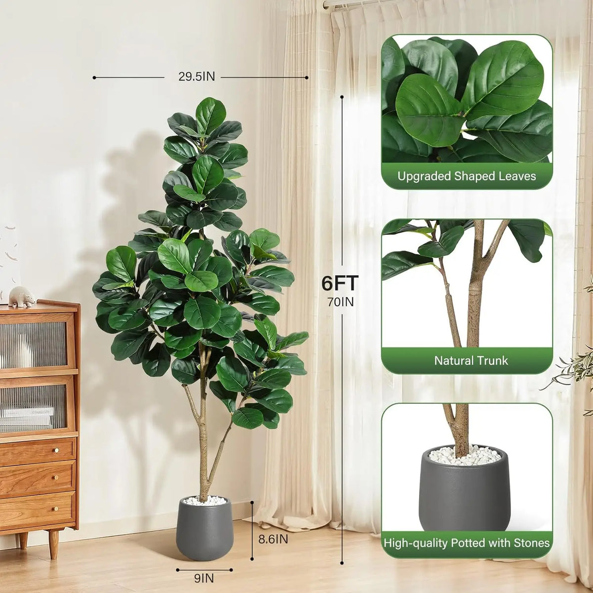 HiMISS Artificial Fiddle Leaf Fig Tree For Indoor Home Decor