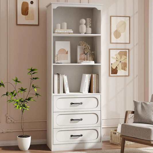 Garvee Wood Bookcase With Adjustable Shelves And Storage Drawers