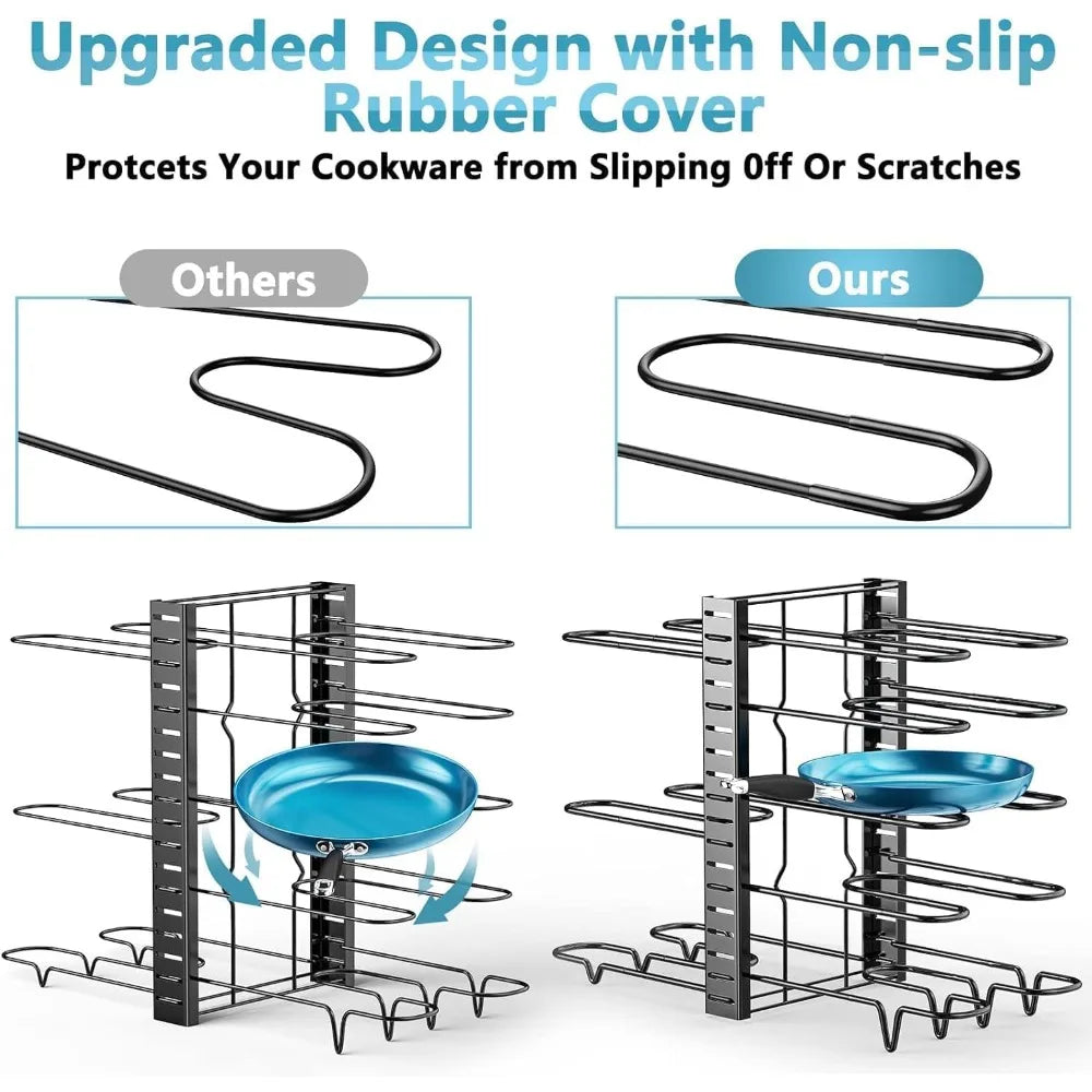 Adjustable Pots And Pans Organizer Rack For Kitchen Cabinets