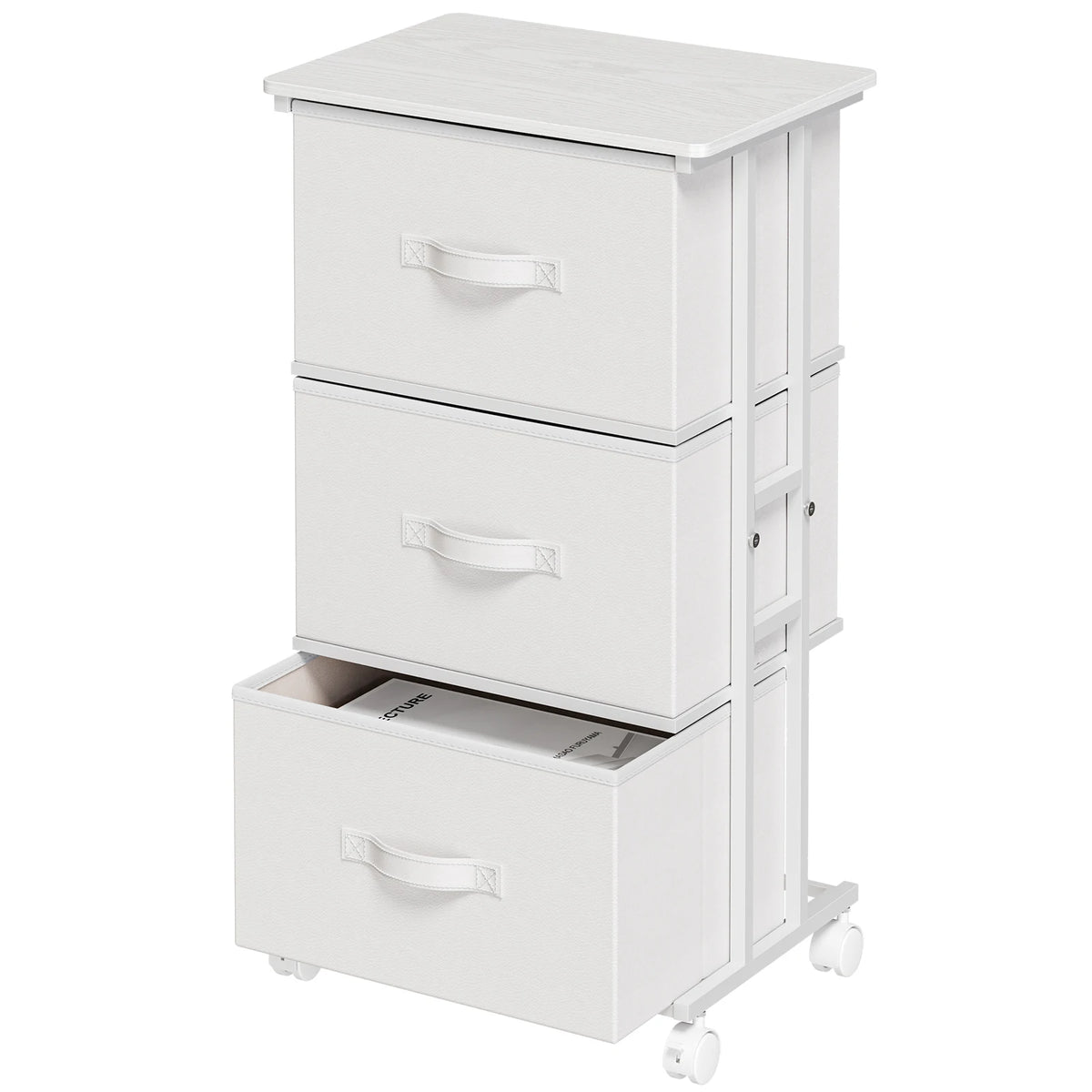 JHK 3 Drawer Rolling Fabric Dresser Cabinet