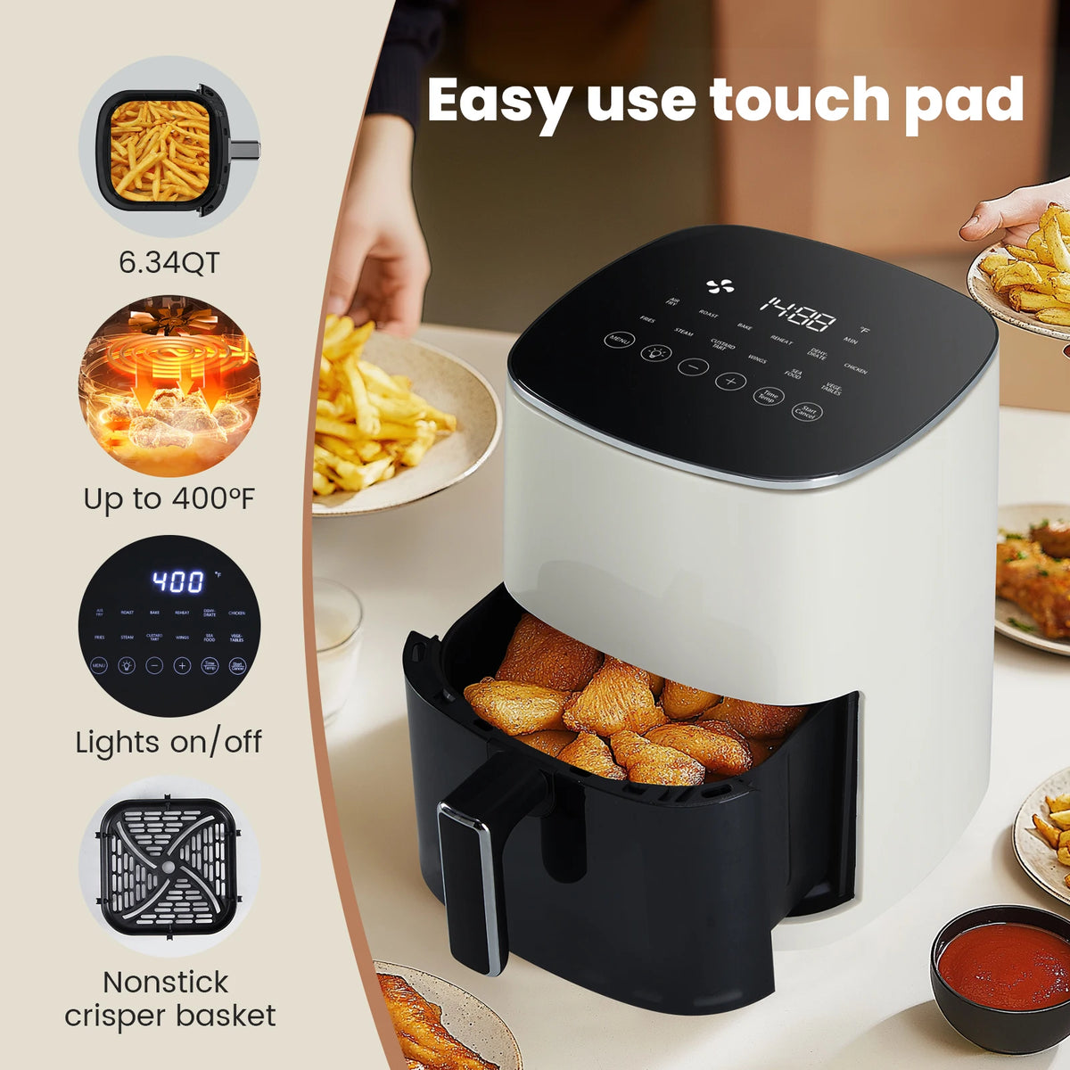 Electric Air Fryer With Viewing Window And Automatic Cooking Settings