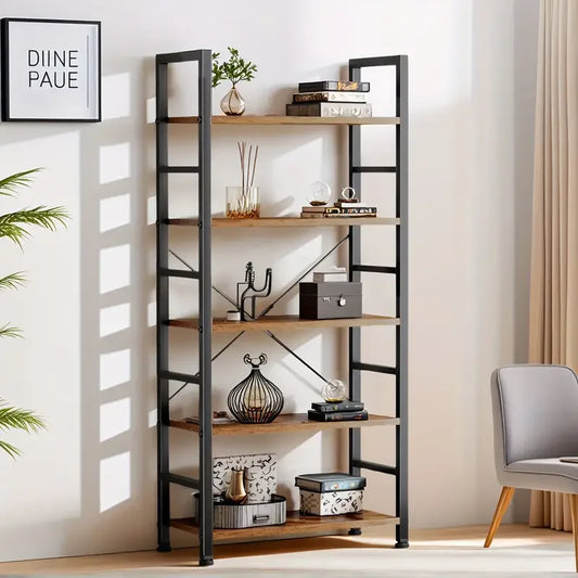 Wood Metal Freestanding Bookshelf Storage Organizer For Home Office