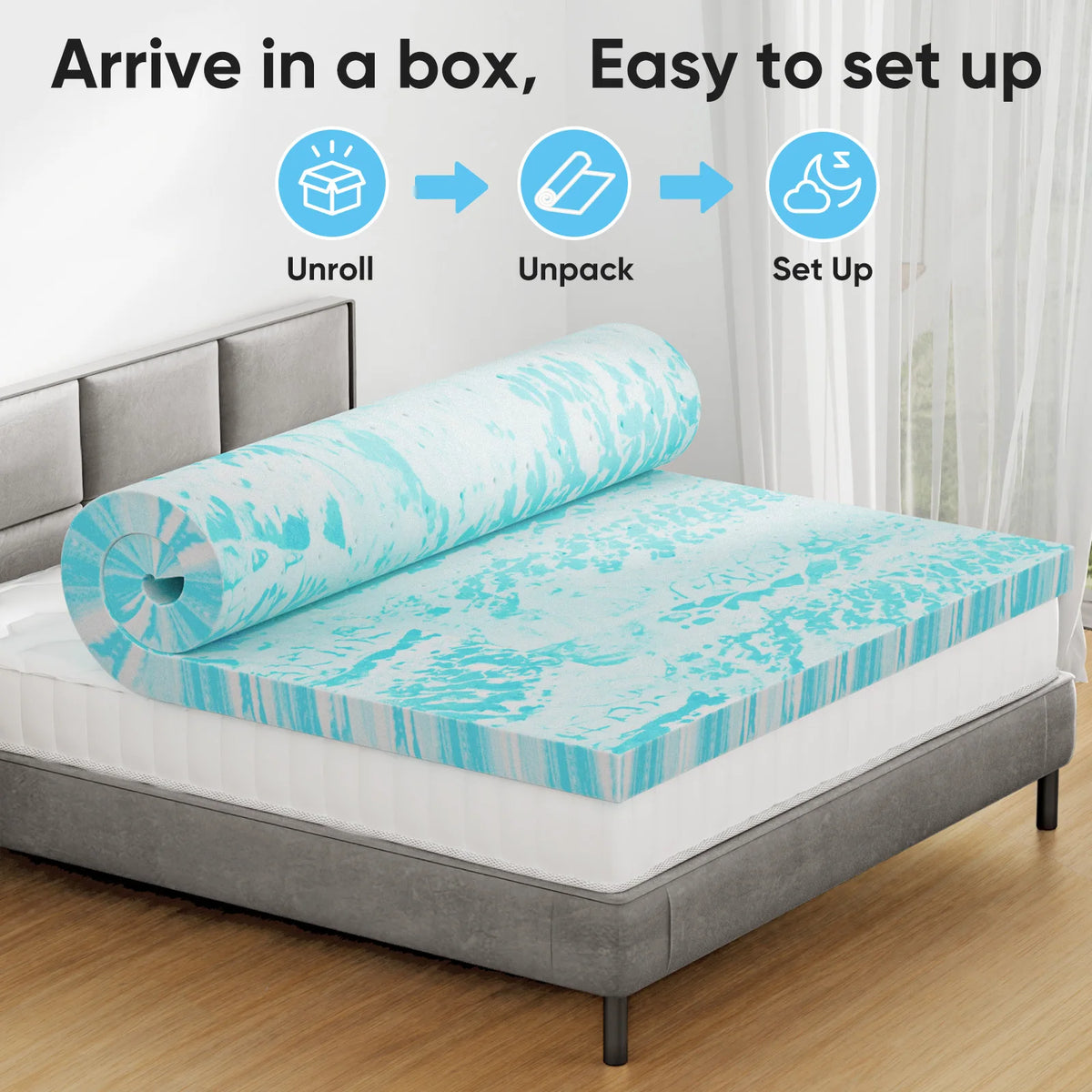 JHK Gel Memory Foam Mattress Topper Cooling Comfort
