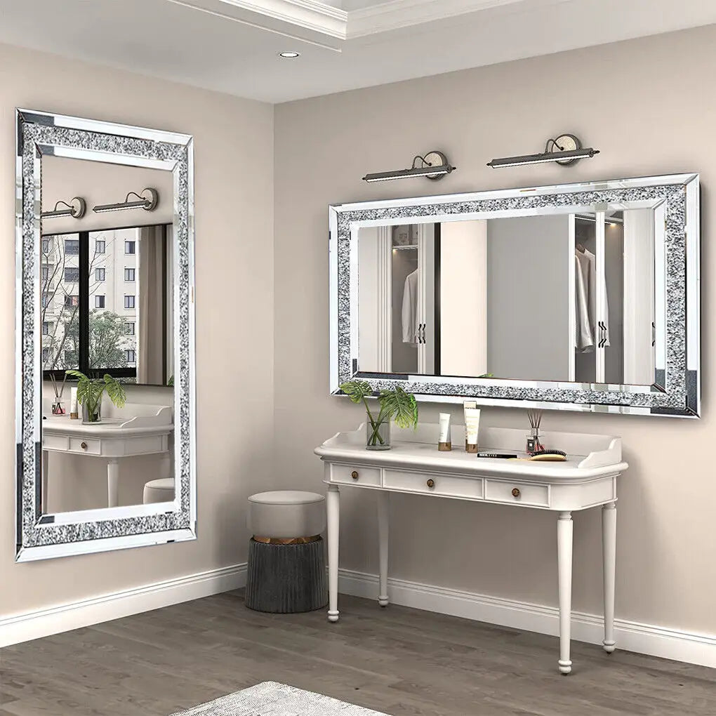 Luvodi Framed Wall Mounted Vanity Mirror With Crystal Accents