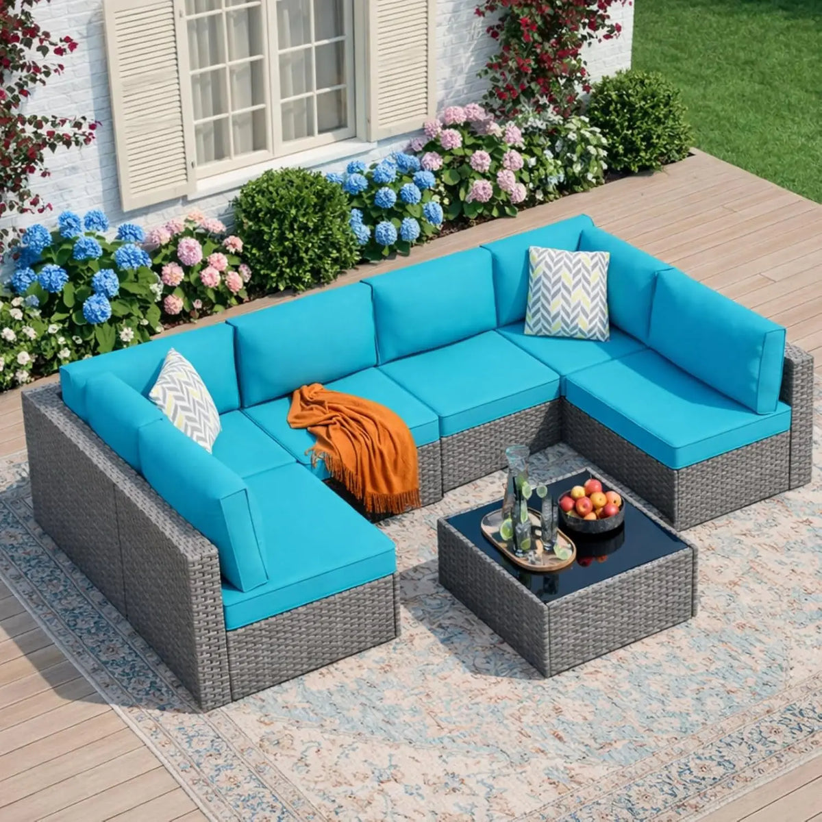 Modern Outdoor Patio Modular Rattan Sofa With Coffee Table