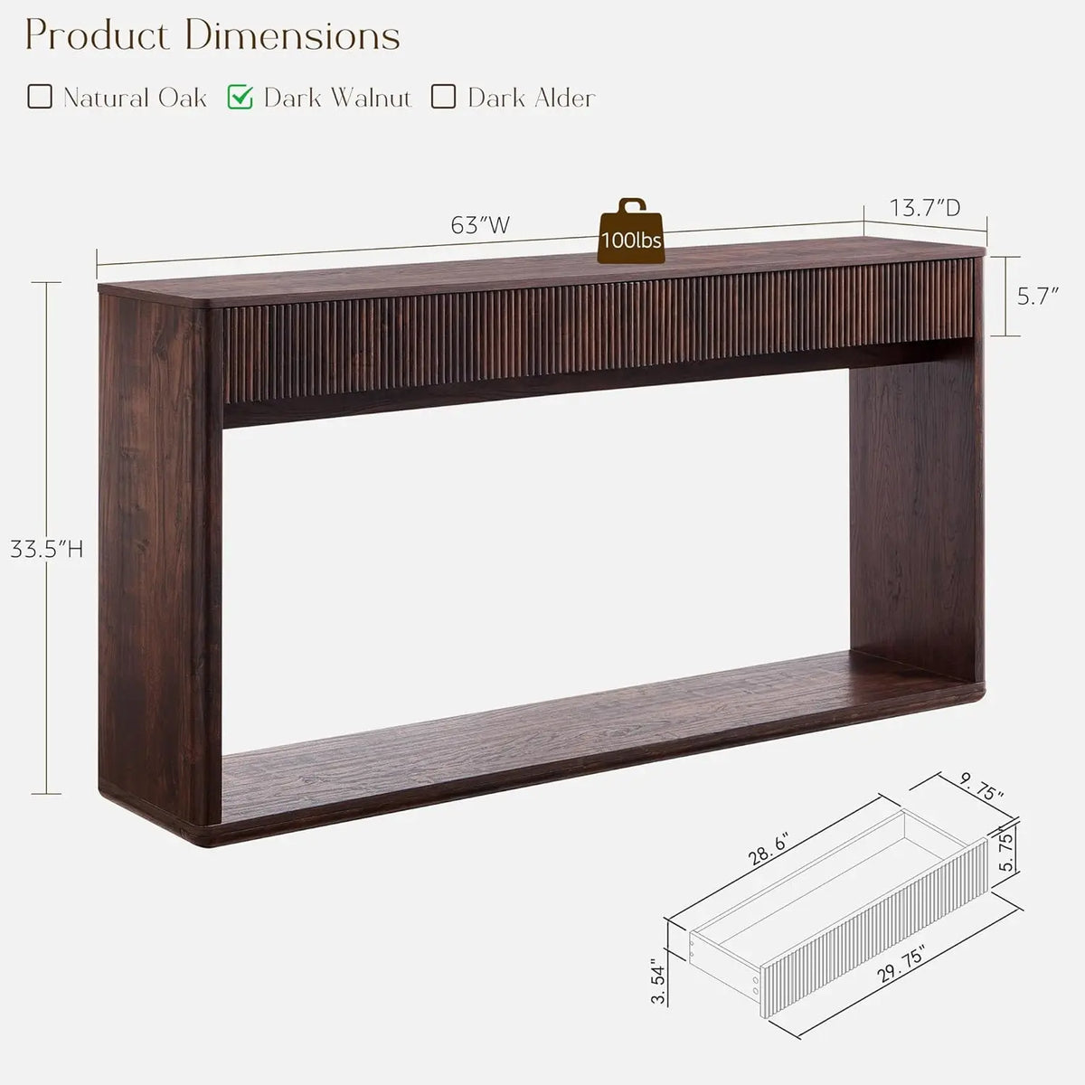 Fluted Engineered Wood Console Table With Two Large Drawers