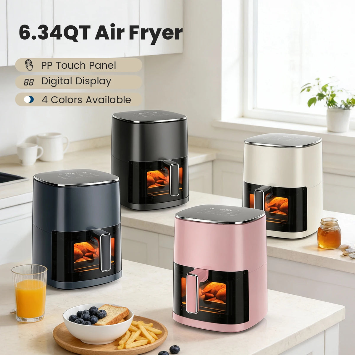 Electric Air Fryer With Viewing Window And Automatic Cooking Settings