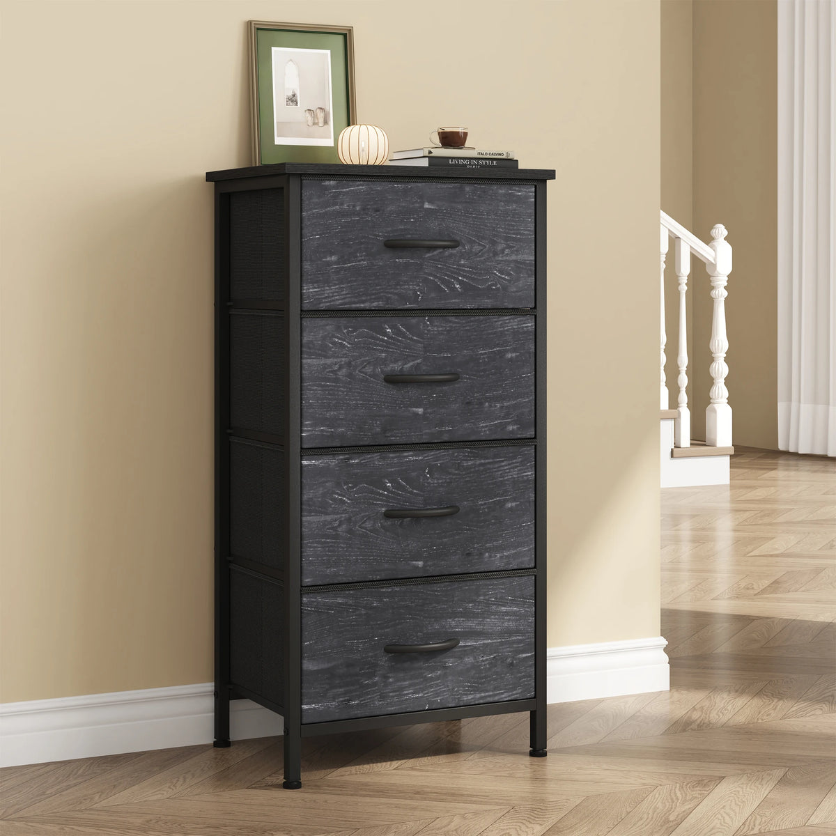 JHK 4 Drawer Fabric Storage Cabinet With Sturdy Steel Frame