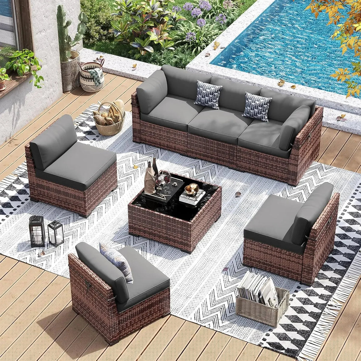 Modern Outdoor Wicker Patio Conversation Furniture Set