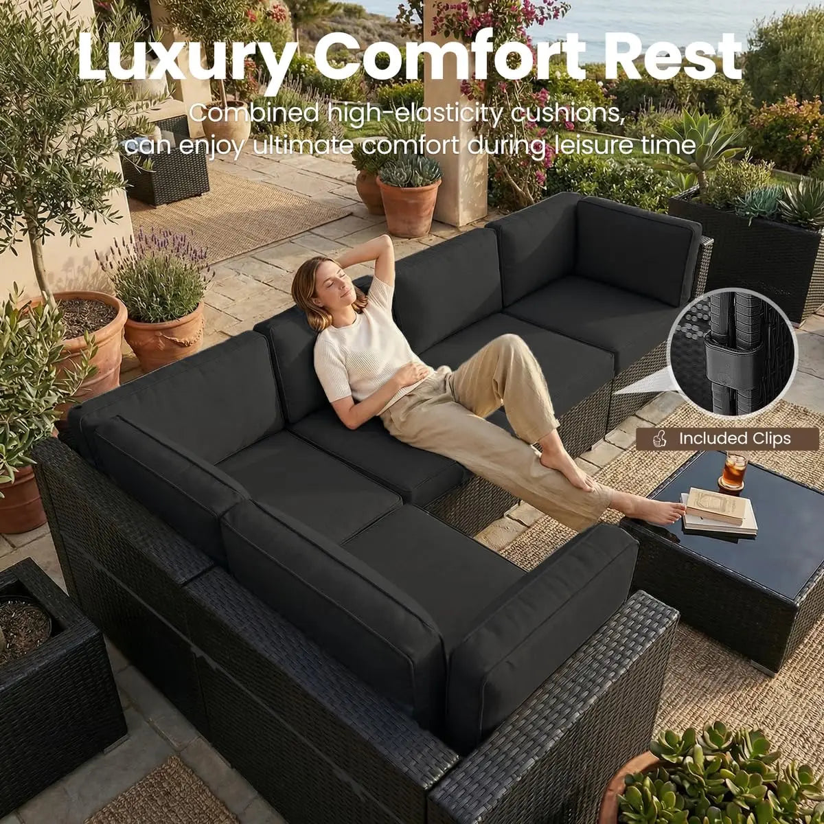 Wicker Outdoor Patio Furniture Set With Gas Fire Pit Table