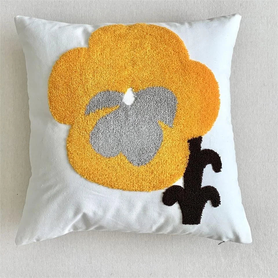 Floral Embroidered Cotton Blend Nordic Style Pillow Cover For Sofa