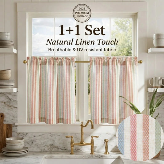 Jinchan Faux Linen Striped Cafe Curtains Rod Pocket Light Filtering