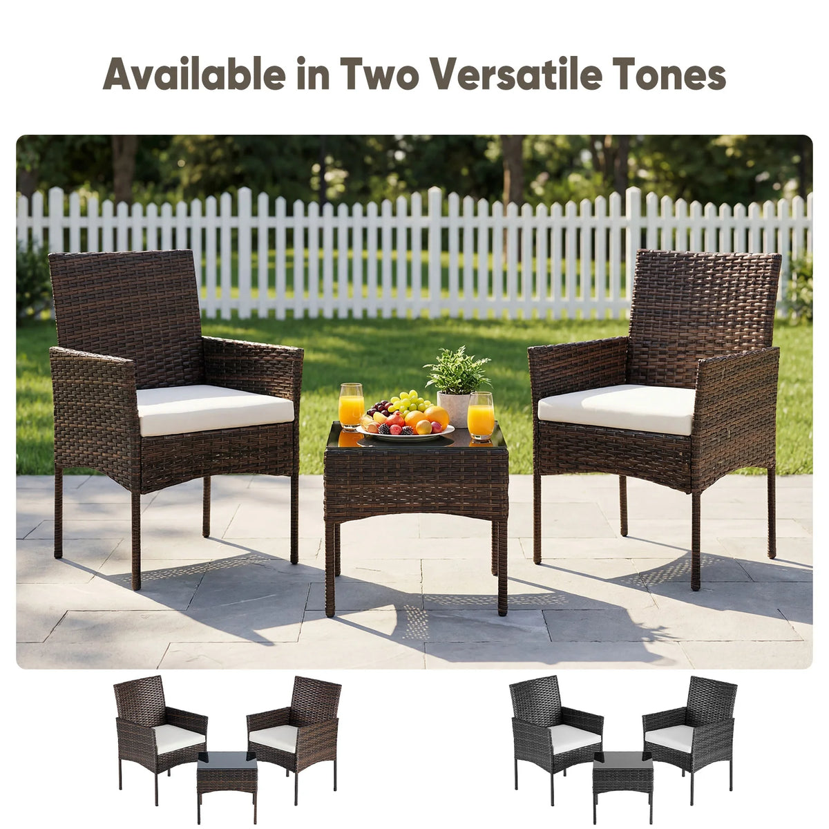 JHK All Weather Wicker Patio Bistro Set With Glass Table