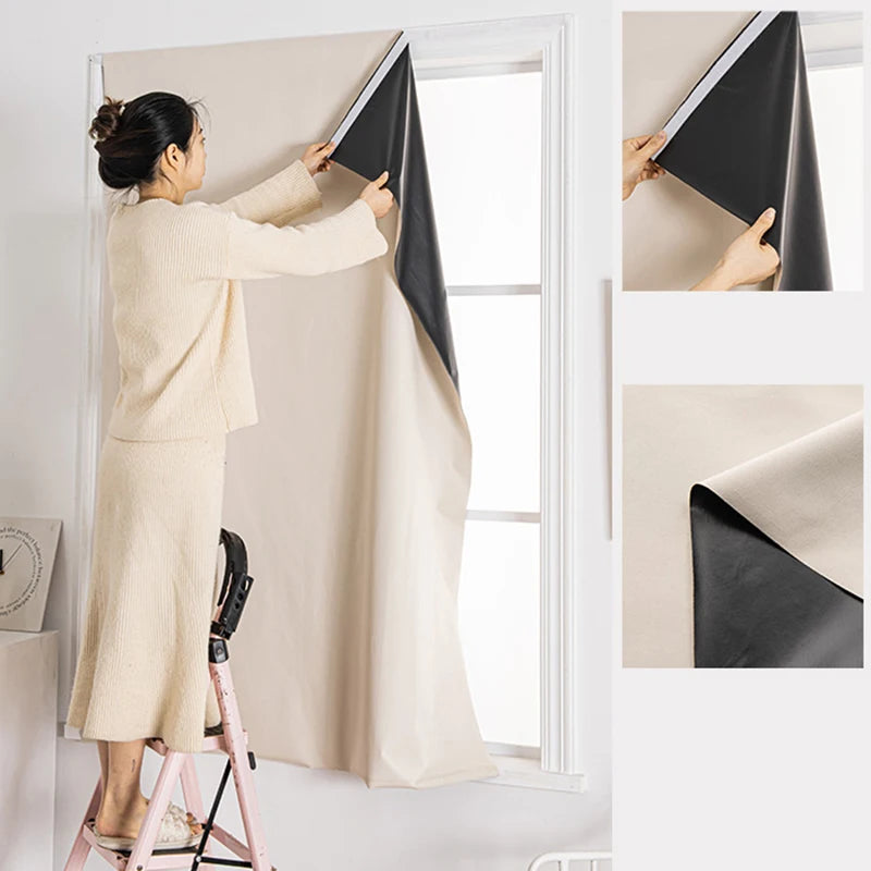 Self Adhesive Blackout Window Curtains For Bedroom Privacy Sunshade