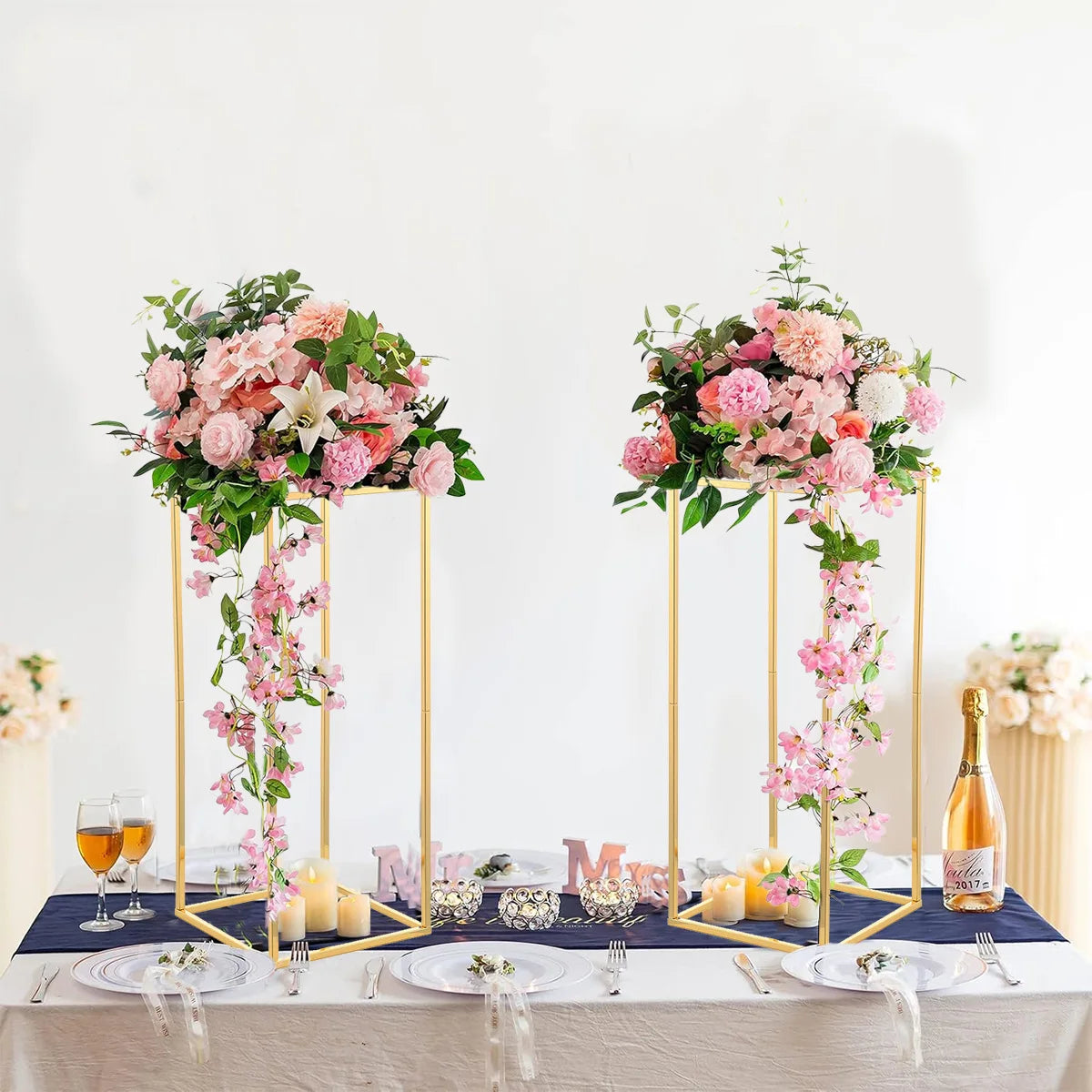 23.6" Tall Gold Metal Wedding Flower Vase Set of 5, Flower Stand Centerpieces for Wedding Table Decoration Party Banquet Centerpiece Gold Vase