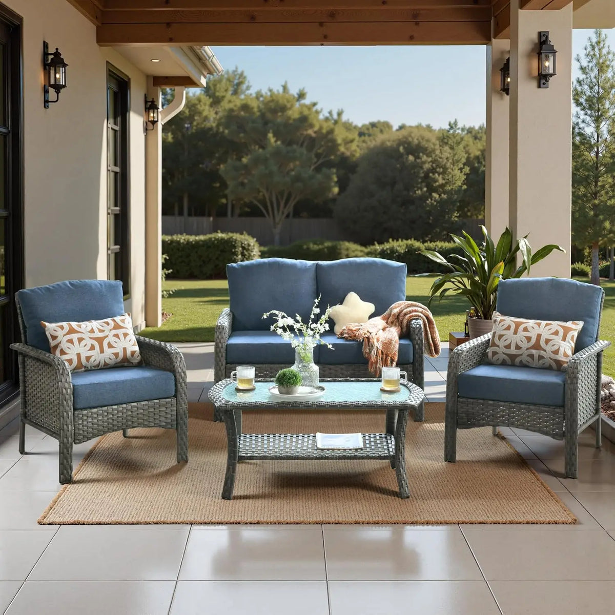Xiaolang High Back Rattan Loveseat Patio Outdoor Furniture Set
