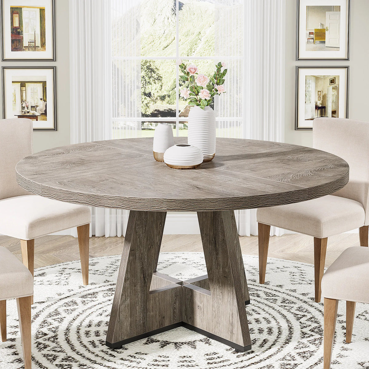 Tribesigns Round Dining Table Farmhouse Kitchen Table Home Furniture