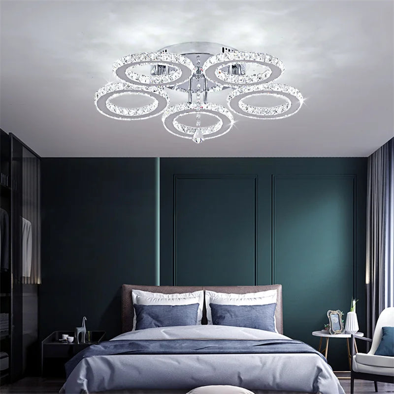 GreeLustr Stainless Steel Crystal Ring Pendant Chandelier