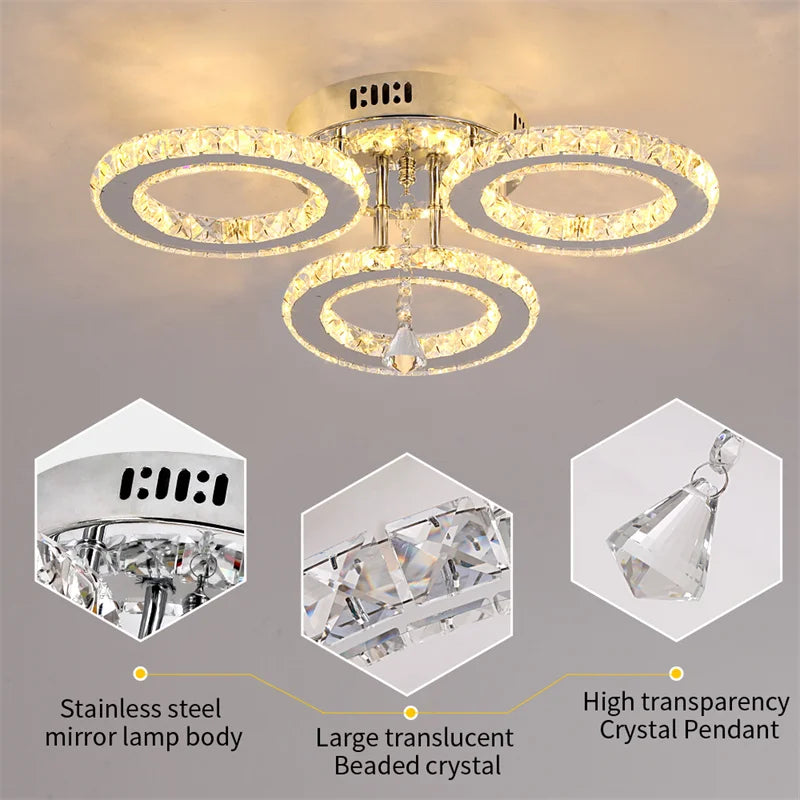 GreeLustr Stainless Steel Crystal Ring Pendant Chandelier