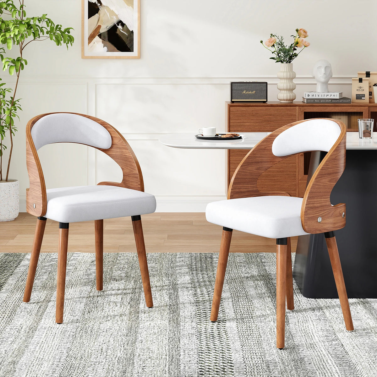 Farini Modern Wood Dining Chairs Curved Backrest Set