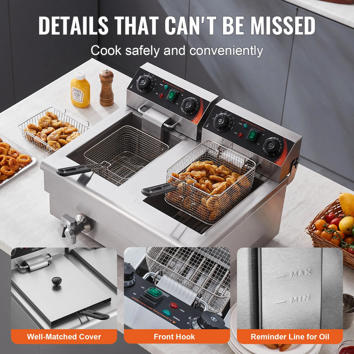 SucceBuy Commercial Electric Deep Fryer With Dual Removable Tanks