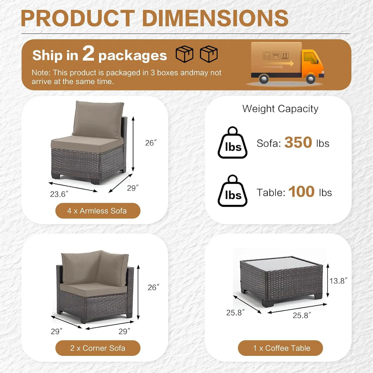 All Weather Outdoor Patio Furniture Set With Rattan Wicker Frame