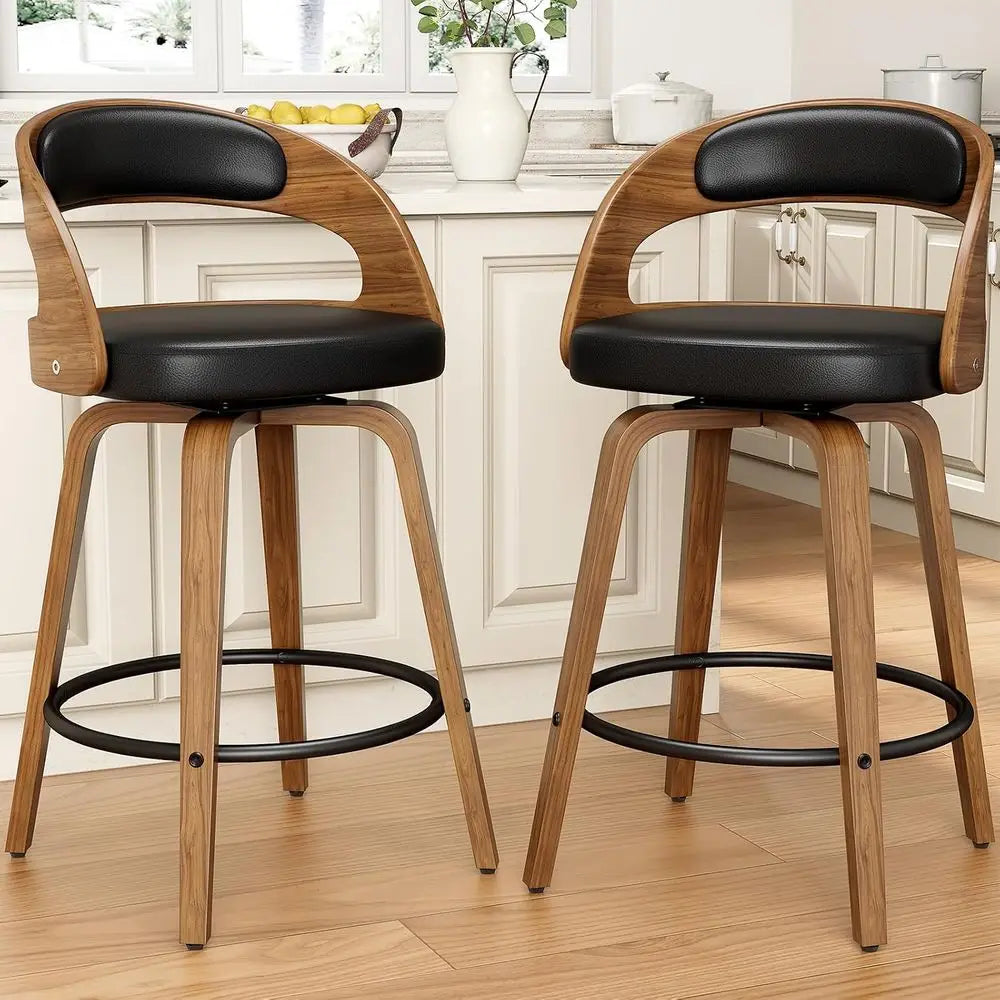 Mid Century Modern Swivel Bentwood Bar Stools With Metal Frame