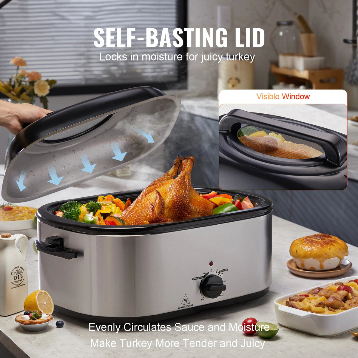 SucceBuy Electric Roaster Oven With Self Basting Lid Defrost Feature