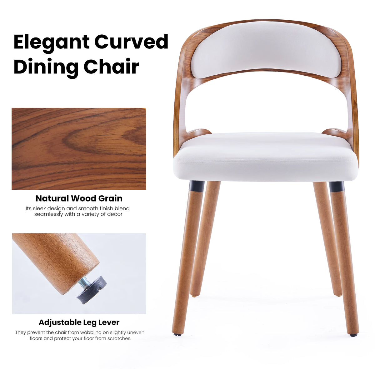 Farini Modern Wood Dining Chairs Curved Backrest Set