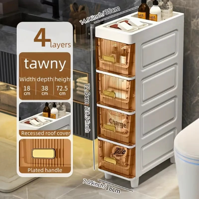 Four Tier Ultra Slim Plastic Bathroom Storage Cabinet