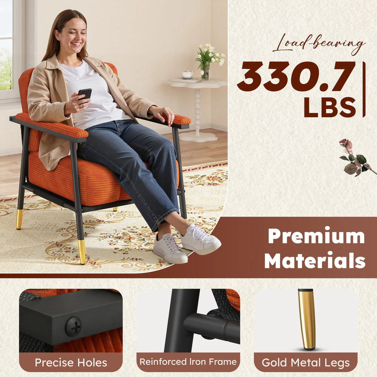 EnHomee Modern Mid Century Accent Chair With Metal Frame