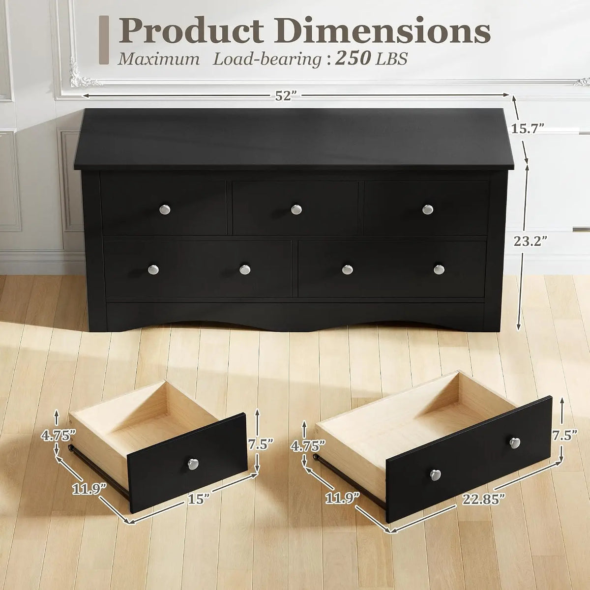 Wooden Five Drawer Bedroom Dresser Versatile Living Room Storage Cabinet