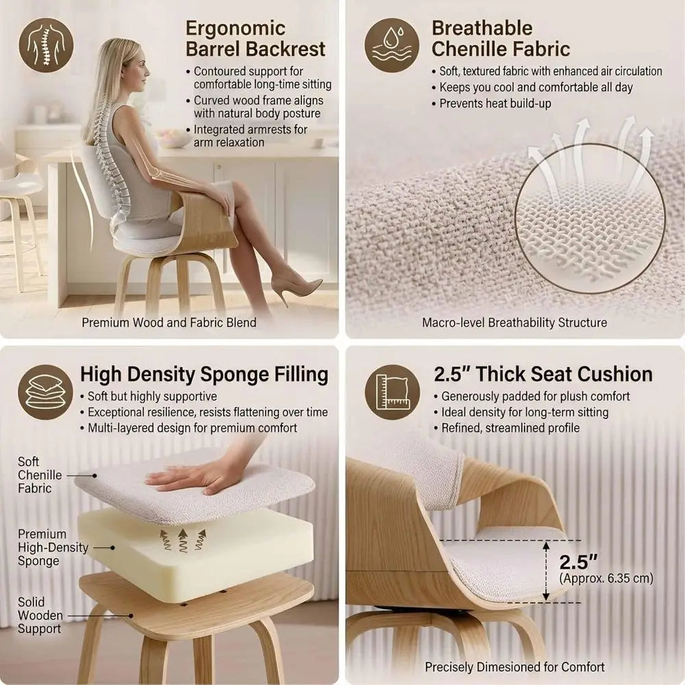 Lism Modern Barrel Swivel Counter Stools With Backrests