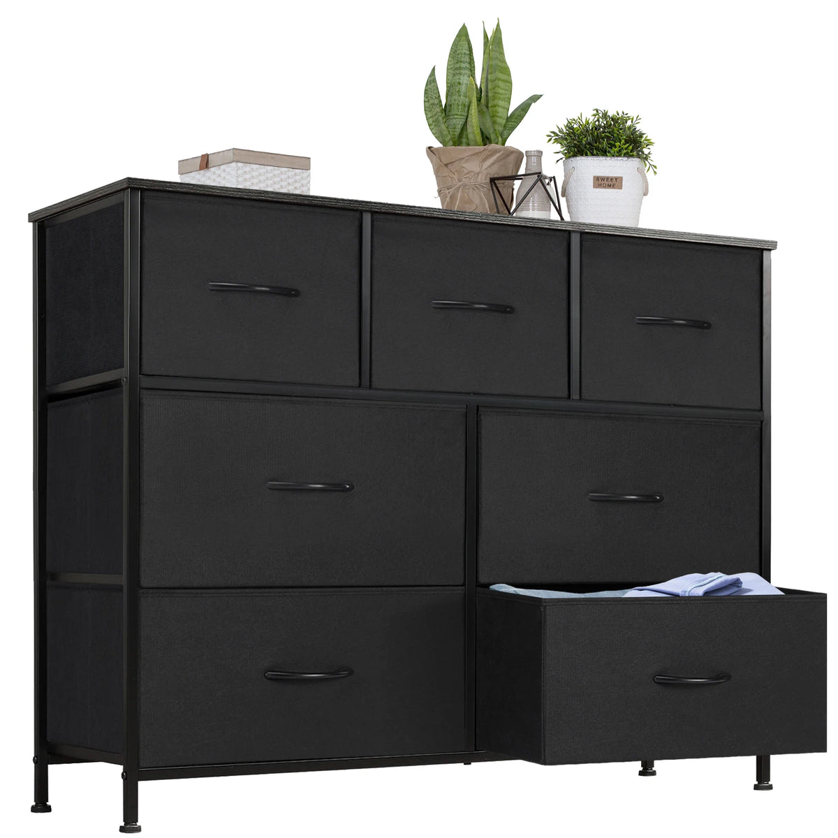 JHK Wood Bed With Seven Drawer Storage Organizer