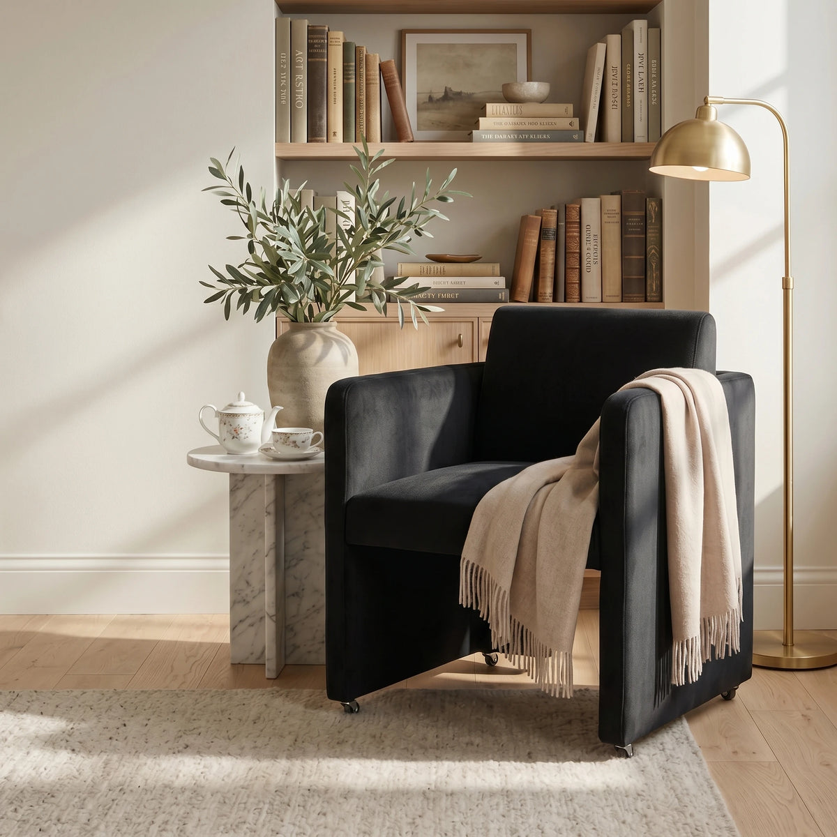 Modern Velvet Upholstered Barrel Chair For Living Room