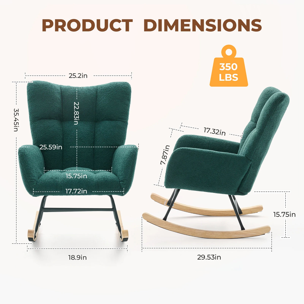 JMK Modern Velvet Upholstered Saucer Rocking Chair