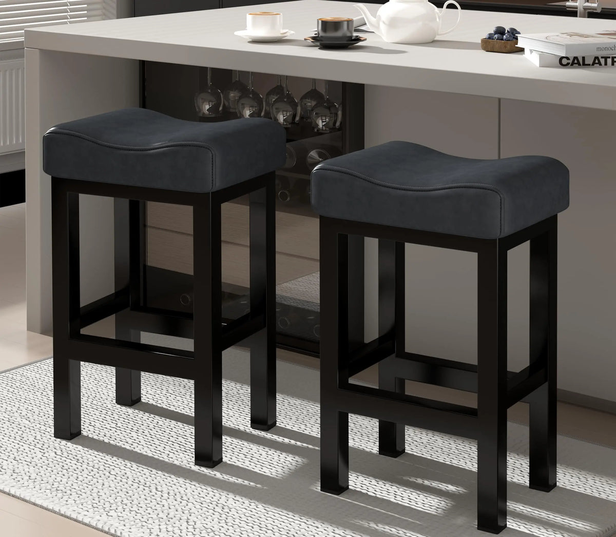 Thick Faux Leather Counter Height Bar Stools With Metal Frame