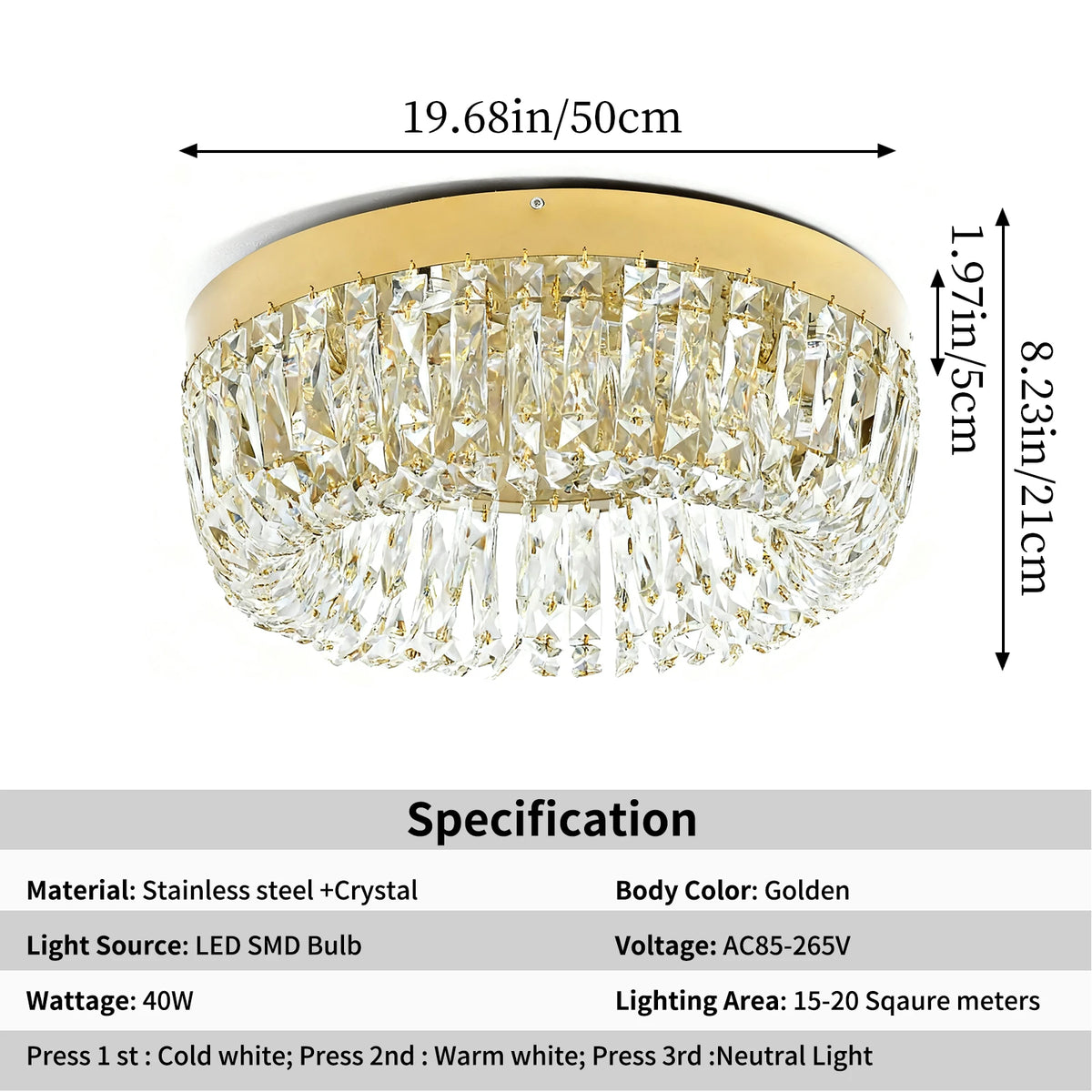 VETRULUS LED Crystal Ceiling Chandelier Light Fixture for Home