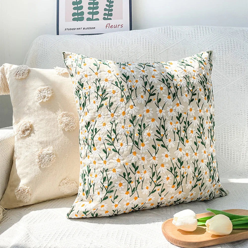 Light Luxury Floral Embroidered Pillow Case and Cushion Cover